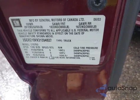 2003 Chevrolet Silverado 1500 Ls from USA, damaged, VIN 2GCEC19VX31394827